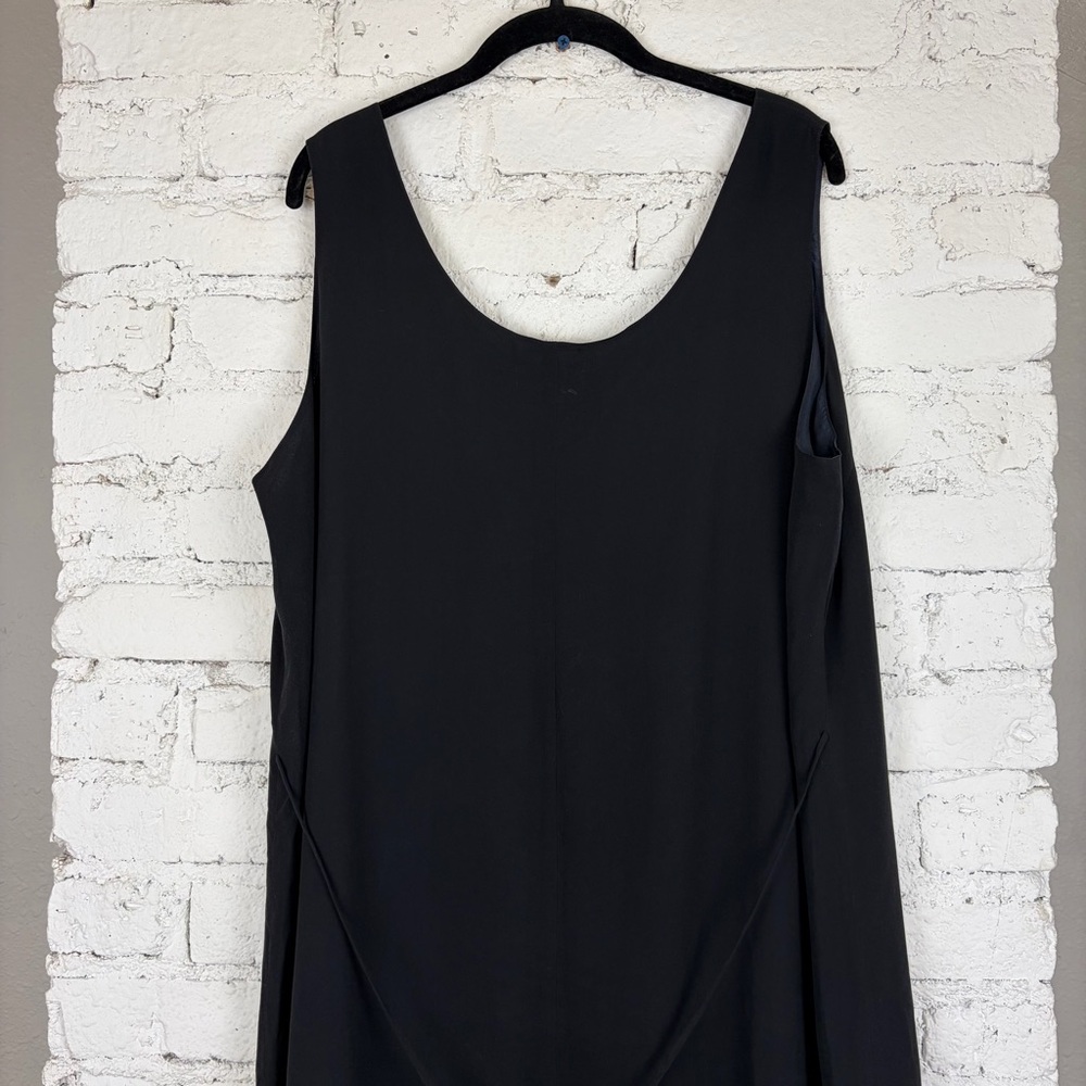 VTG 90s Dorman Silk Black Chiffon Overlay Sleeveless Tie Belted Midi Dress L - Picture 2 of 6